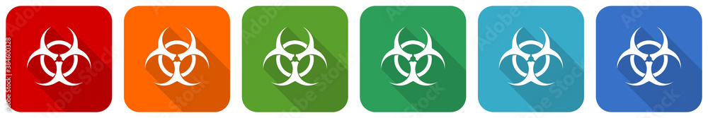Poster biohazard icon set, flat design vector illustration in 6 colors options for webdesign and mobile app