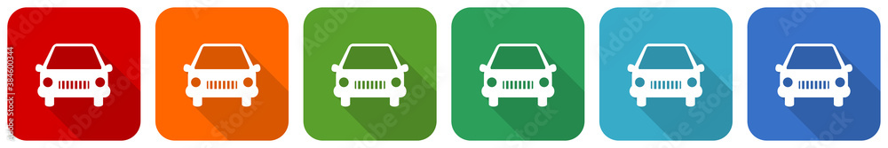 Poster Car icon set, flat design vector illustration in 6 colors options for webdesign and mobile applications