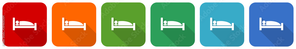 Aufkleber hotel icon set, flat design vector illustration in 6 colors options for webdesign and mobile applica