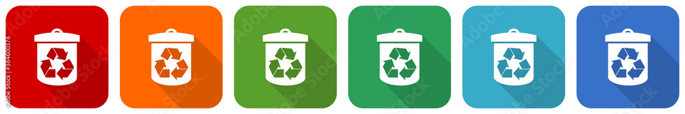 Poster recycle icon set, flat design vector illustration in 6 colors options for webdesign and mobile appli