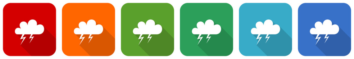 Storm icon set, flat design vector illustration in 6 colors options for webdesign and mobile applications