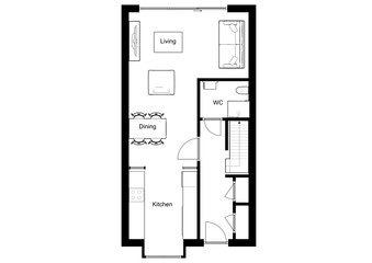 Modern interior design, isolated floor plan with white walls, blueprint of apartment. Detailed floor plan with interior design.