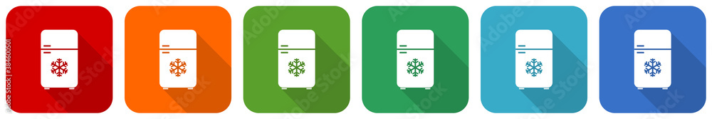 Aufkleber Refrigerator, fridge, cooler icon set, flat design vector illustration in 6 colors options for webdesign and mobile applications