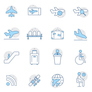 Airport Icons Line. Premium symbols isolated on a white background.