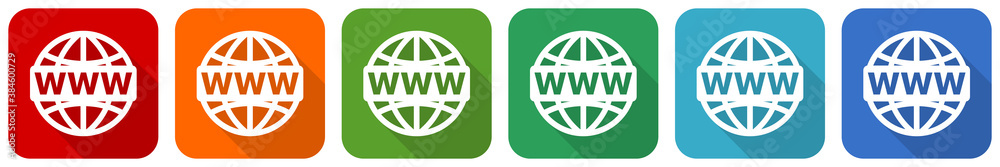 Fototapete web, www and internet icon set, flat design vector illustration in 6 colors options for webdesign an