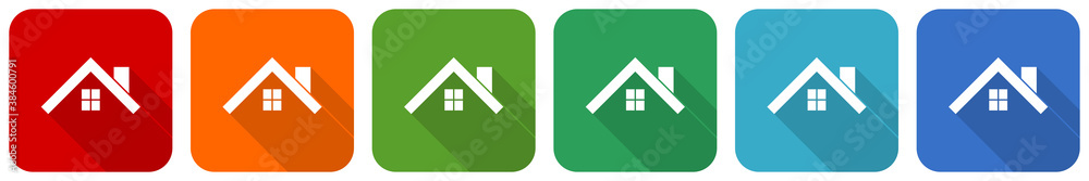 Aufkleber house, roof and window icon set, flat design vector illustration in 6 colors options for webdesign a