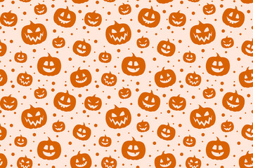 Halloween texture with craved pumpkins. Wrapping paper. Vector