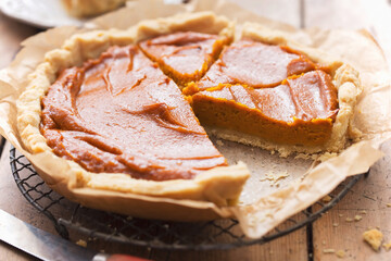 Pumpkin pie with maple syrup and spices