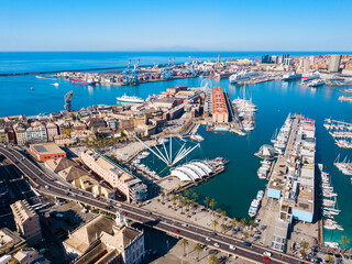 Genoa port aerial panoramic view