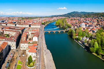 Fototapeta na wymiar Turin aerial panoramic view, Italy