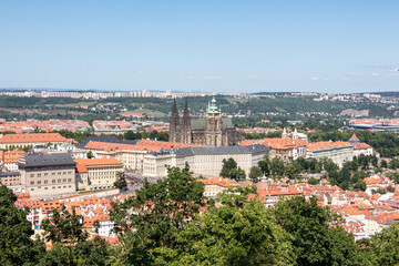 Prague castle sunny panorama view old town
