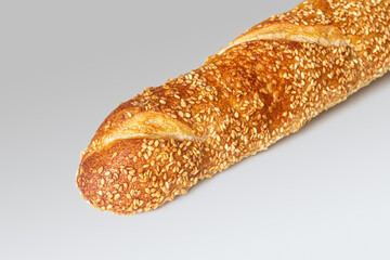 Golden crispy crust of freshly baked baguette