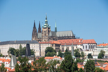 Prague castle sunny panorama view old town