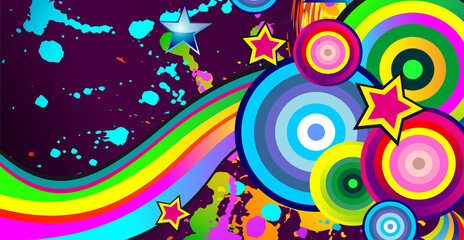 Fototapeta premium Banner background for carnival party. Bright multicolored shapes with a rainbow wave. Template for design of invitation, flyer, poster, banners. Vector illustration.