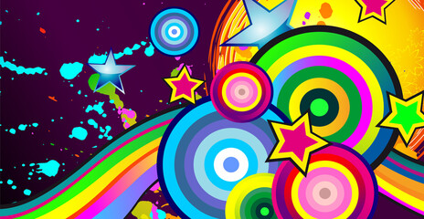 Fototapeta premium Banner background for carnival party. Bright multicolored shapes with a rainbow wave. Template for design of invitation, flyer, poster, banners. Vector illustration.