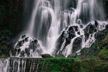 Panoramic beautiful waterfall of  Azores Islands, Portugal