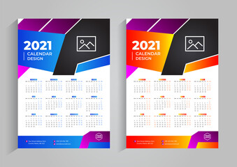 Wall calendar design 2021 template