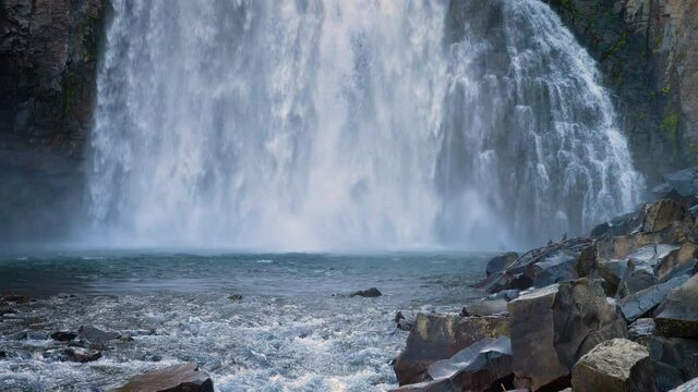 The beautiful Rainbow Falls in the Ansel Adams Wilderness near Mammoth Lakes California USA