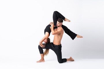 Couple dancing over isolated white background