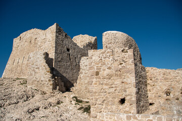 PAG ISLAND, CROATIA - 11.10.2020. - Ruins of medieval fortress Fortica. It is situated next to Pag...