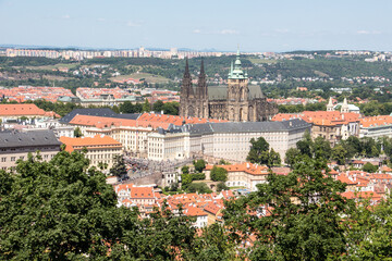 Prague castle sunny panorama view old town