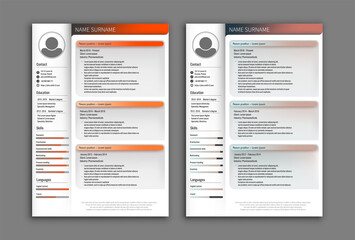 CV templates - Curriculum vitae - simply, legible, modern and professional with stylish shadows - vector eps 10 format