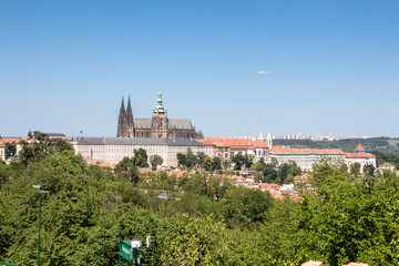 Prague castle sunny panorama view old town