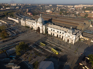 aerial view of old railway station building transport hub