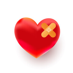 Broken heart shape with bandage on white background. Vector illustration