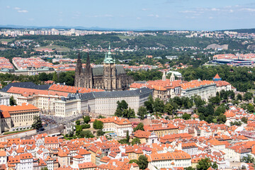 Prague castle sunny panorama view old town
