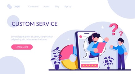 Custom service website UI. Consumer making purchase. Website live chat. User experience, retail ecommerce, online shopping, product and service. Modern flat illustration.