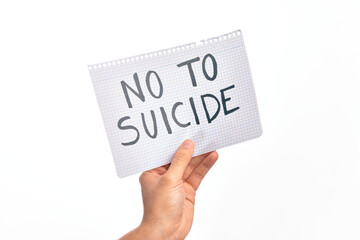 Naklejka na ściany i meble Cardboard banner with NO TO SUICIDE text over isolated white background