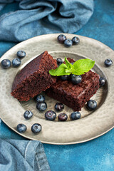 Dark chocolate brownie  pieces with  berries