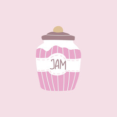 Jam in a pink jar. Cozy doodle illustration