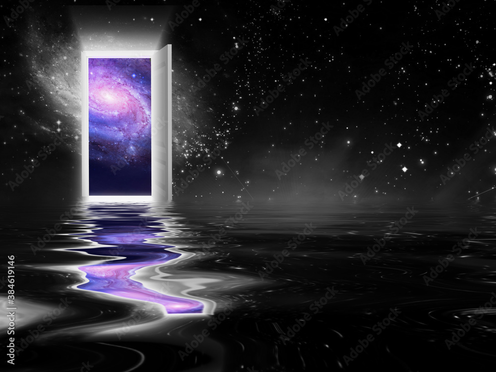 Wall mural portal to another universe. 3d rendering