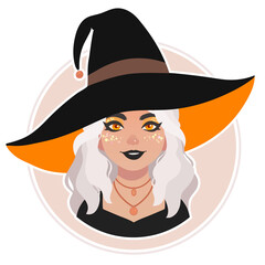 cute bright girl in witch hat