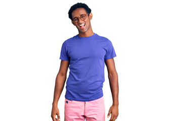 African handsome man wearing casual clothes and glasses winking looking at the camera with sexy...
