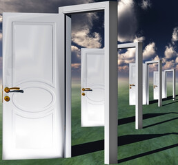 Open white doors. 3D rendering