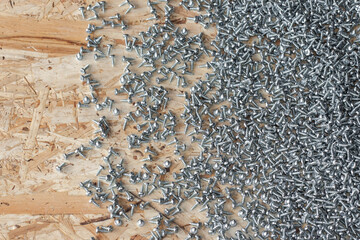 small gray screw on osb background, metal background, gradient, metal construction tolls
