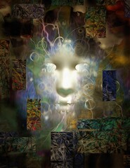 Human Face. Abstract Dimensional Painting. 3D rendering