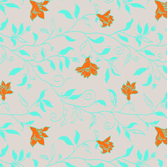 Hand Paint Abstract Watercolor Flowers and Leaves Repeating Pattern Isolated Background