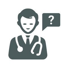 Ask a doctor, medical question icon. Gray color vector