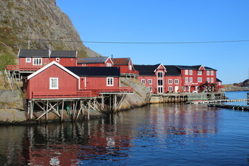 Obraz premium The village of Å on Lofoten islands in Northern Norway on a clear day in autumn