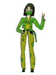 Cartoon girl in protective mask