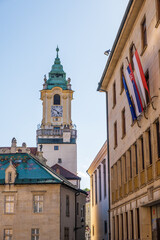 Old Town Hall in the centre of Bratislava. One of the oldest historical buildings. Popular tourist spot, houses a City Museum.  Stara Radnica at Hlavne namestie