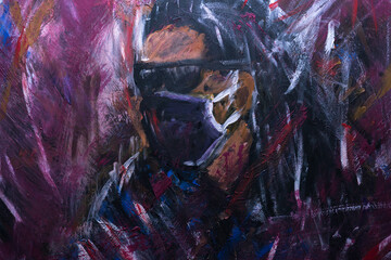my painting is a girl in a protective mask