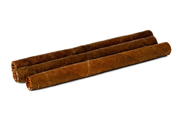 Bunch of hand rolled cigars isolated on white