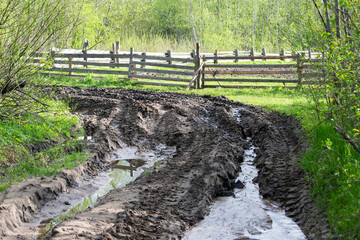 Roads in the village, the slush of mud and water