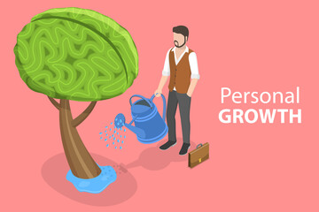 3D Isometric Flat Vector Conceptual Illustration of Self Growth and Personal Development.