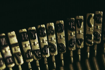 Typewriter machine close up letters vintage writing.